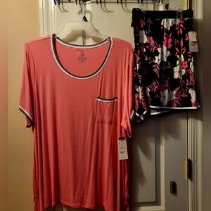 Coral Top and Floral Shorts Set